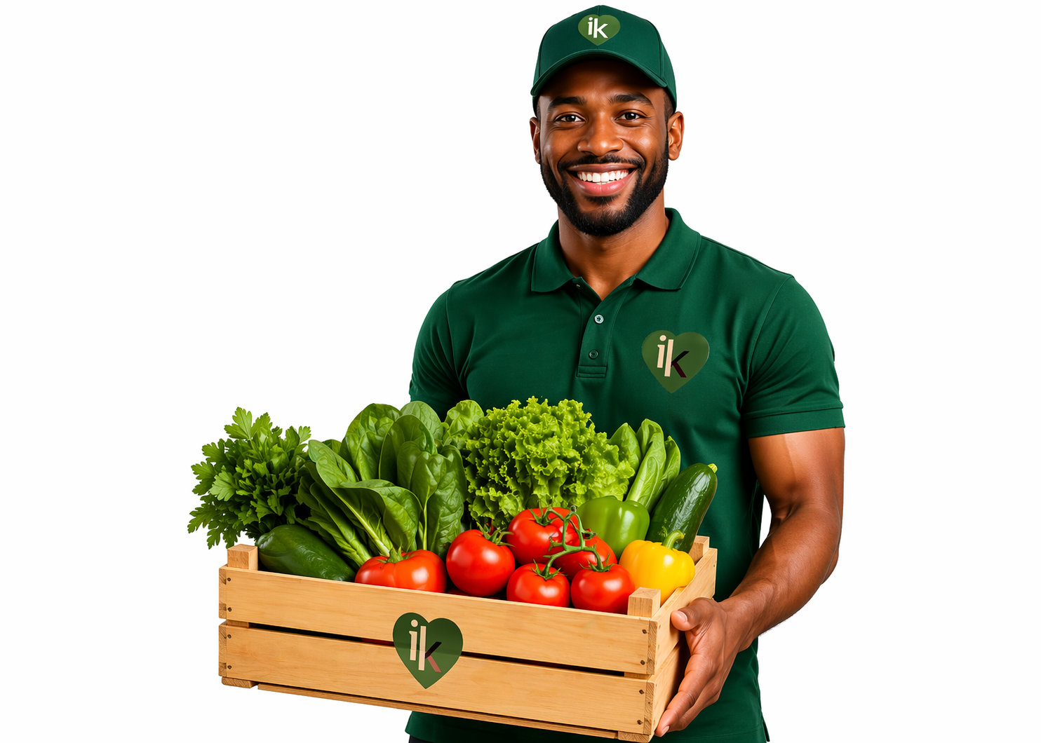 Kourani Market team member holding fresh vegetables ready for delivery
